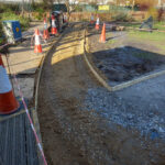 Footpath Construction In Park With Wooden Edgings